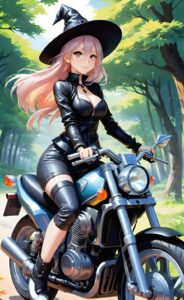 Hexe auf Motorrad